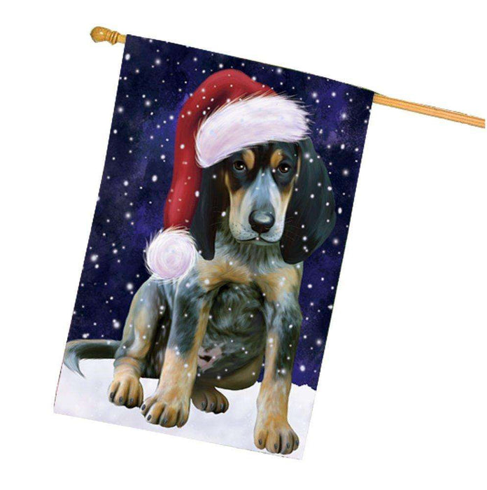 Let it Snow Christmas Holiday Bluetick Coonhound Dog Wearing Santa Hat House Flag