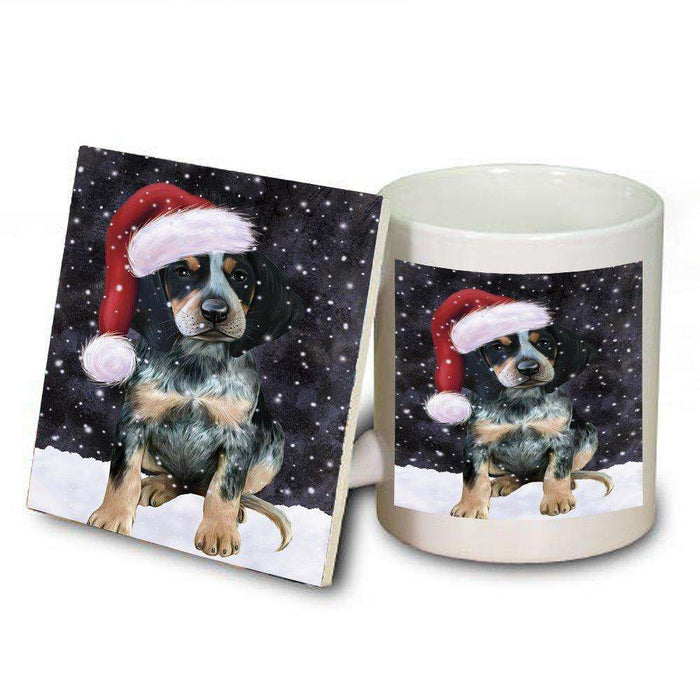 Let it Snow Christmas Holiday Bluetick Coonhound Dog Wearing Santa Hat Mug and Coaster Set