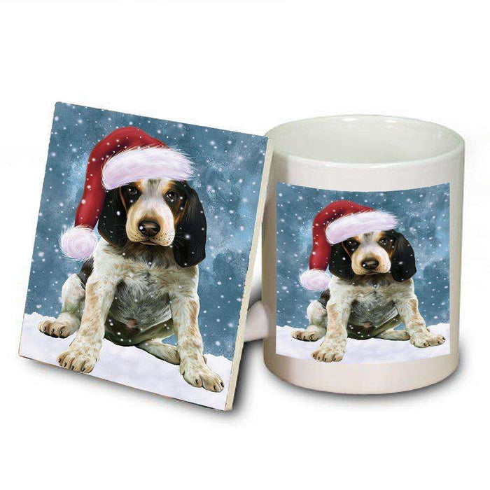 Let it Snow Christmas Holiday Bluetick Coonhound Dog Wearing Santa Hat Mug and Coaster Set