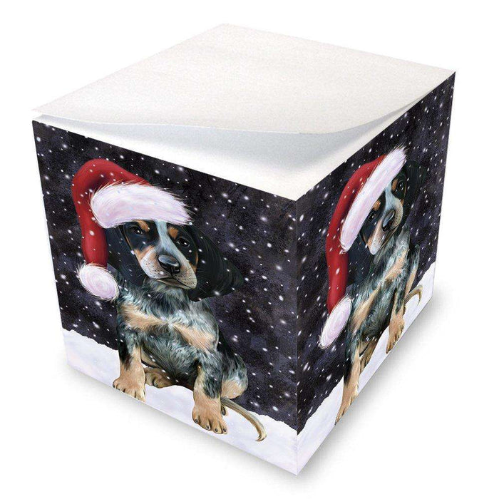 Let it Snow Christmas Holiday Bluetick Coonhound Dog Wearing Santa Hat Note Cube D266