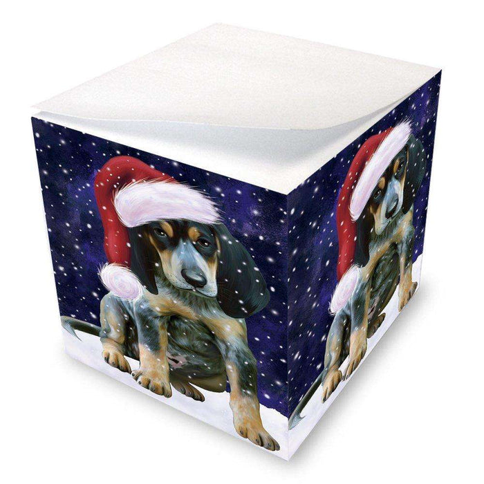 Let it Snow Christmas Holiday Bluetick Coonhound Dog Wearing Santa Hat Note Cube D267