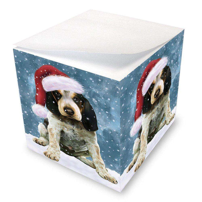 Let it Snow Christmas Holiday Bluetick Coonhound Dog Wearing Santa Hat Note Cube D268