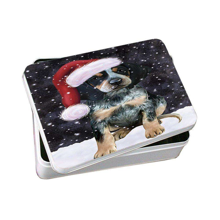Let it Snow Christmas Holiday Bluetick Coonhound Dog Wearing Santa Hat Photo Storage Tin