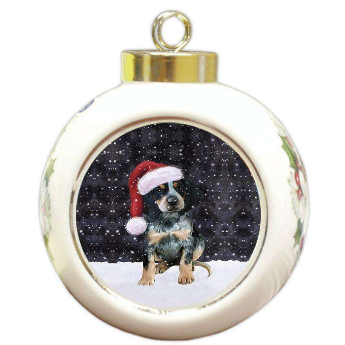 Let it Snow Christmas Holiday Bluetick Coonhound Dog Wearing Santa Hat Round Ball Ornament