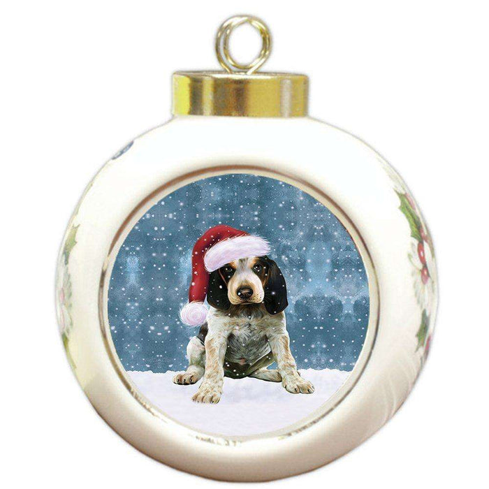 Let it Snow Christmas Holiday Bluetick Coonhound Dog Wearing Santa Hat Round Ball Ornament