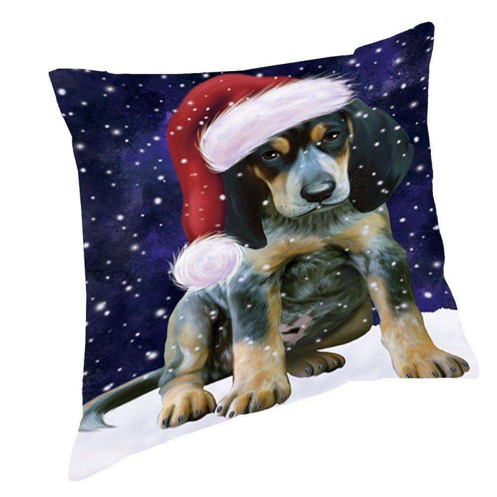 Let it Snow Christmas Holiday Bluetick Coonhound Dog Wearing Santa Hat Throw Pillow