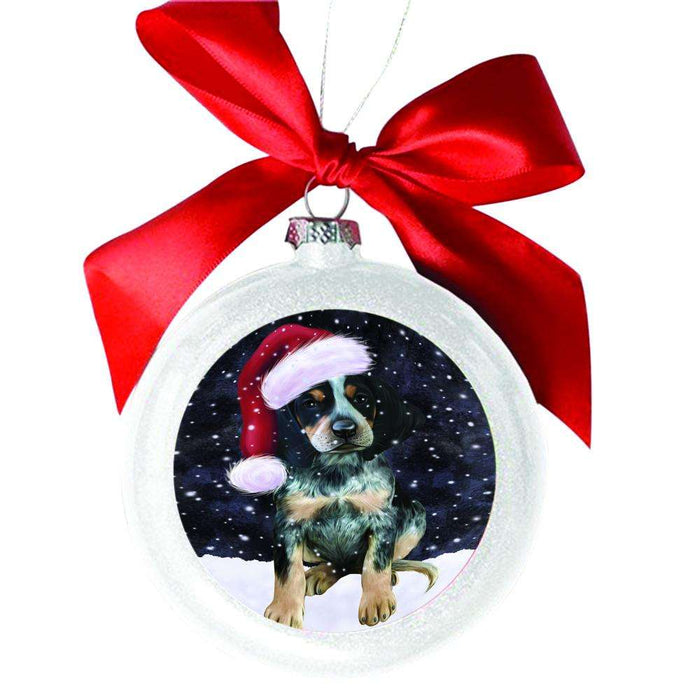 Let it Snow Christmas Holiday Bluetick Coonhound Dog White Round Ball Christmas Ornament WBSOR48465