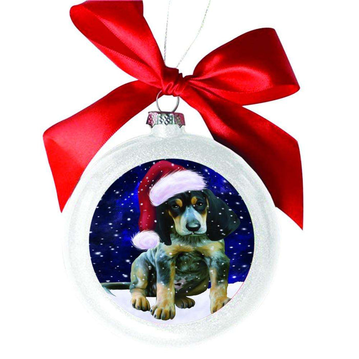 Let it Snow Christmas Holiday Bluetick Coonhound Dog White Round Ball Christmas Ornament WBSOR48466