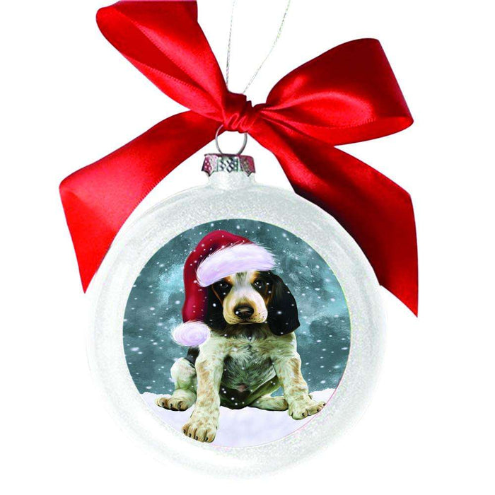 Let it Snow Christmas Holiday Bluetick Coonhound Dog White Round Ball Christmas Ornament WBSOR48467