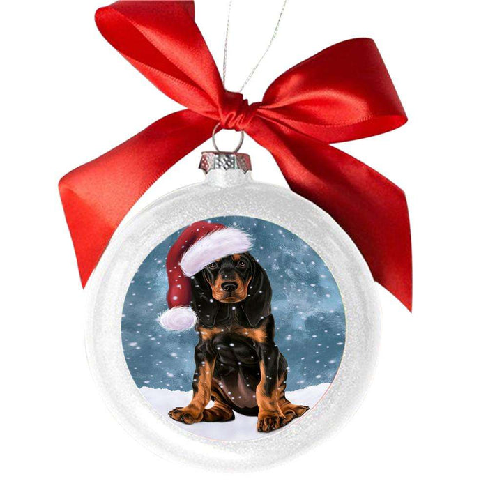 Let it Snow Christmas Holiday Bluetick Coonhound Dog White Round Ball Christmas Ornament WBSOR48555