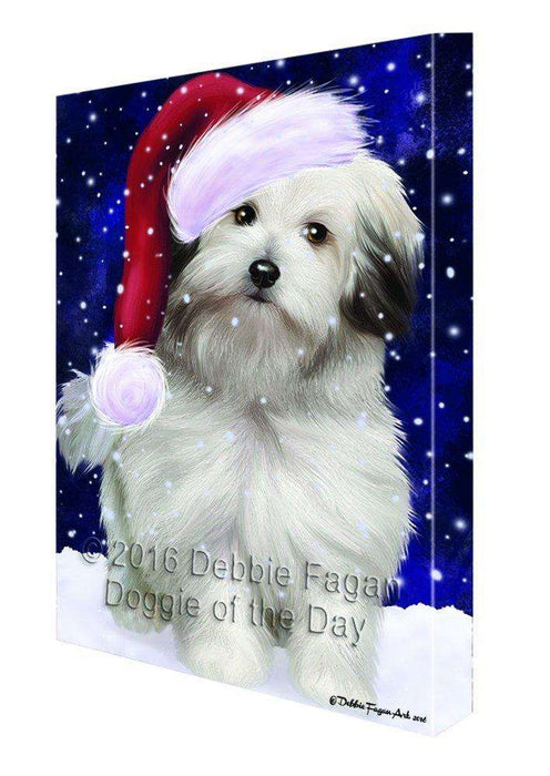Let it Snow Christmas Holiday Bolognese Dogs Wearing Santa Hat Canvas Wall Art