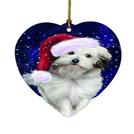 Let it Snow Christmas Holiday Bolognese Dogs Wearing Santa Hat Heart Ornament D322