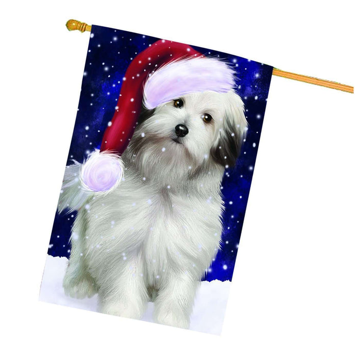 Let it Snow Christmas Holiday Bolognese Dogs Wearing Santa Hat House Flag