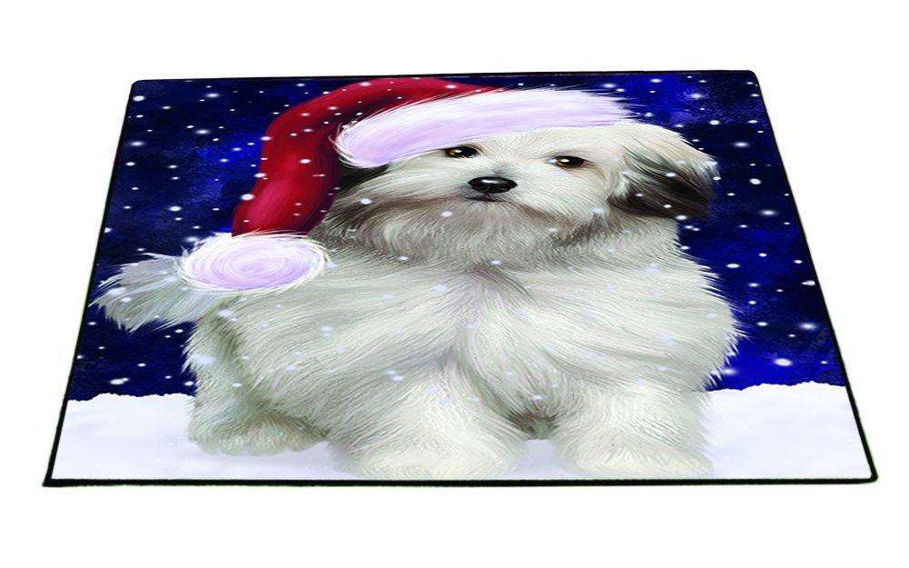 Let it Snow Christmas Holiday Bolognese Dogs Wearing Santa Hat Indoor/Outdoor Floormat