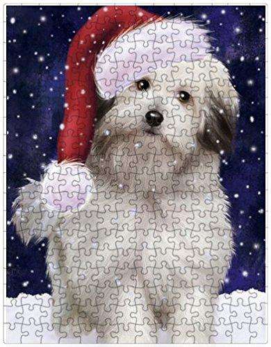 Let it Snow Christmas Holiday Bolognese Dogs Wearing Santa Hat Puzzle with Photo Tin