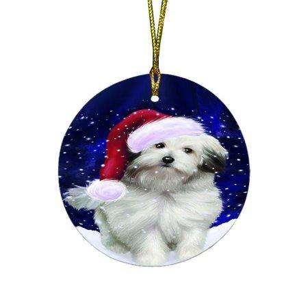 Let it Snow Christmas Holiday Bolognese Dogs Wearing Santa Hat Round Ornament D322