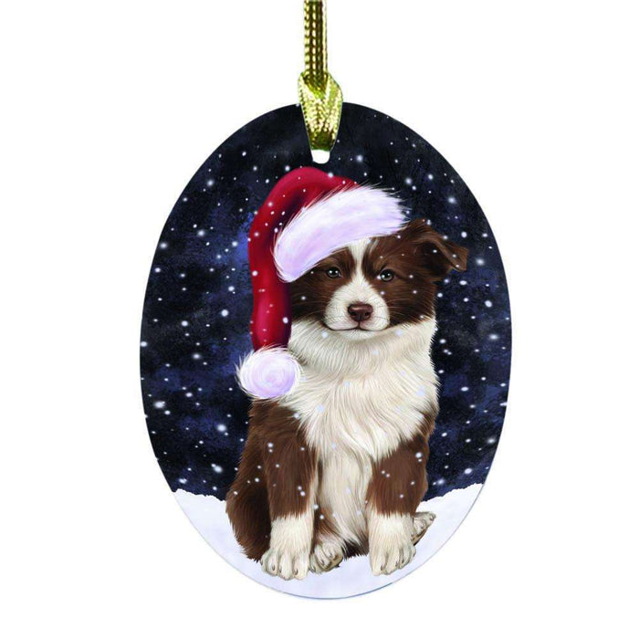 Let it Snow Christmas Holiday Border Collie Dog Oval Glass Christmas Ornament OGOR48469