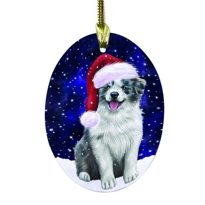 Let it Snow Christmas Holiday Border Collie Dog Oval Glass Christmas Ornament OGOR48470