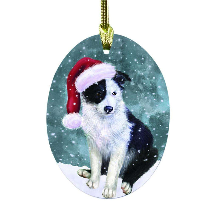 Let it Snow Christmas Holiday Border Collie Dog Oval Glass Christmas Ornament OGOR48471
