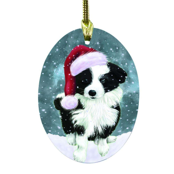 Let it Snow Christmas Holiday Border Collie Dog Oval Glass Christmas Ornament OGOR48472