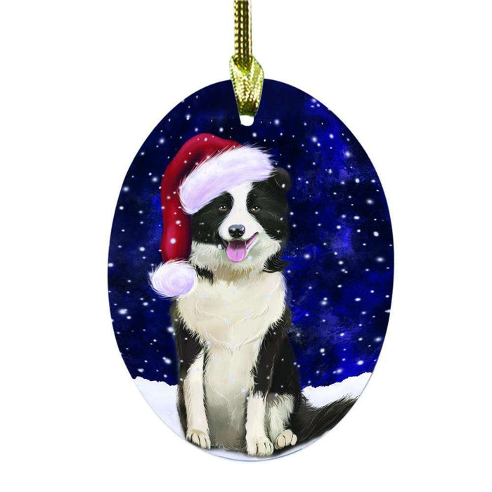 Let it Snow Christmas Holiday Border Collie Dog Oval Glass Christmas Ornament OGOR48473