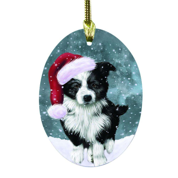 Let it Snow Christmas Holiday Border Collie Dog Oval Glass Christmas Ornament OGOR48474
