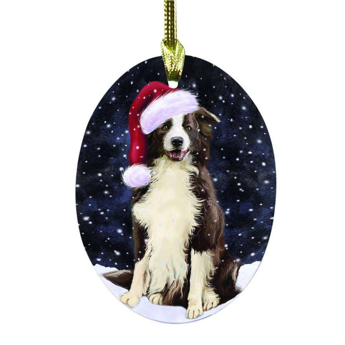 Let it Snow Christmas Holiday Border Collie Dog Oval Glass Christmas Ornament OGOR48475