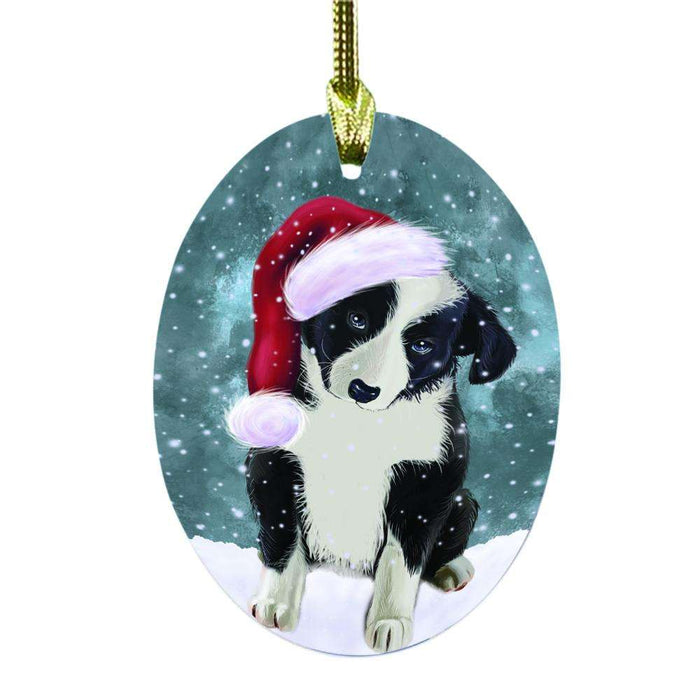 Let it Snow Christmas Holiday Border Collie Dog Oval Glass Christmas Ornament OGOR48476