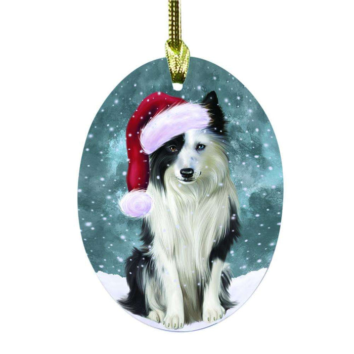 Let it Snow Christmas Holiday Border Collie Dog Oval Glass Christmas Ornament OGOR48477