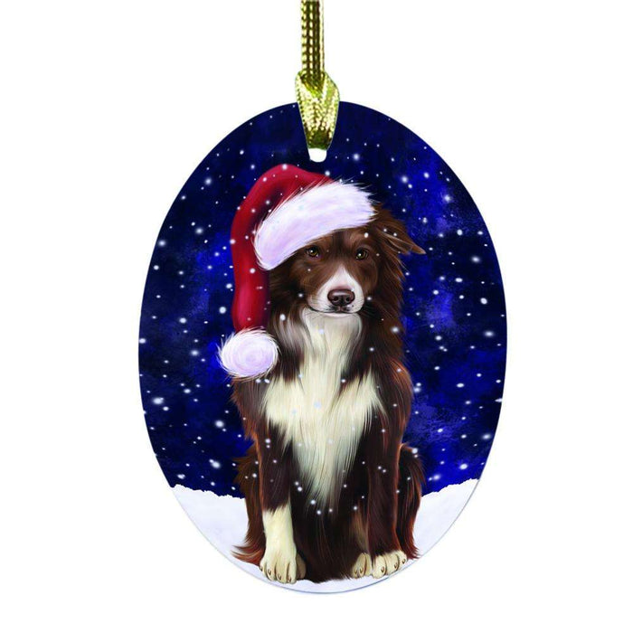 Let it Snow Christmas Holiday Border Collie Dog Oval Glass Christmas Ornament OGOR48478