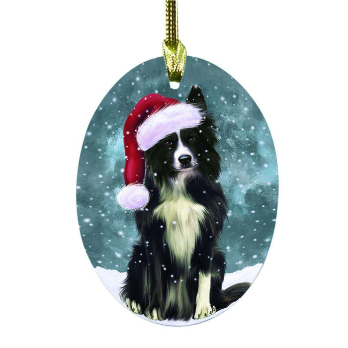 Let it Snow Christmas Holiday Border Collie Dog Oval Glass Christmas Ornament OGOR48479