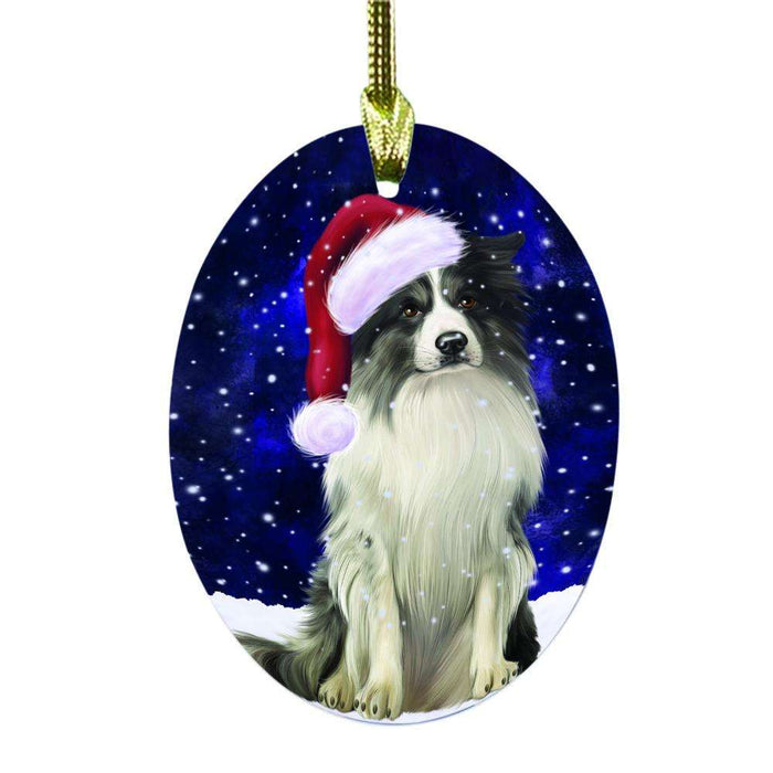Let it Snow Christmas Holiday Border Collie Dog Oval Glass Christmas Ornament OGOR48480