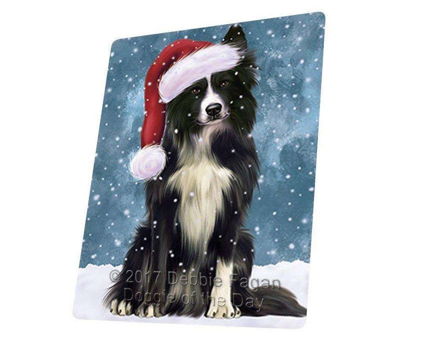 Let it Snow Christmas Holiday Border Collie Dog Wearing Santa Hat Art Portrait Print Woven Throw Sherpa Plush Fleece Blanket D055