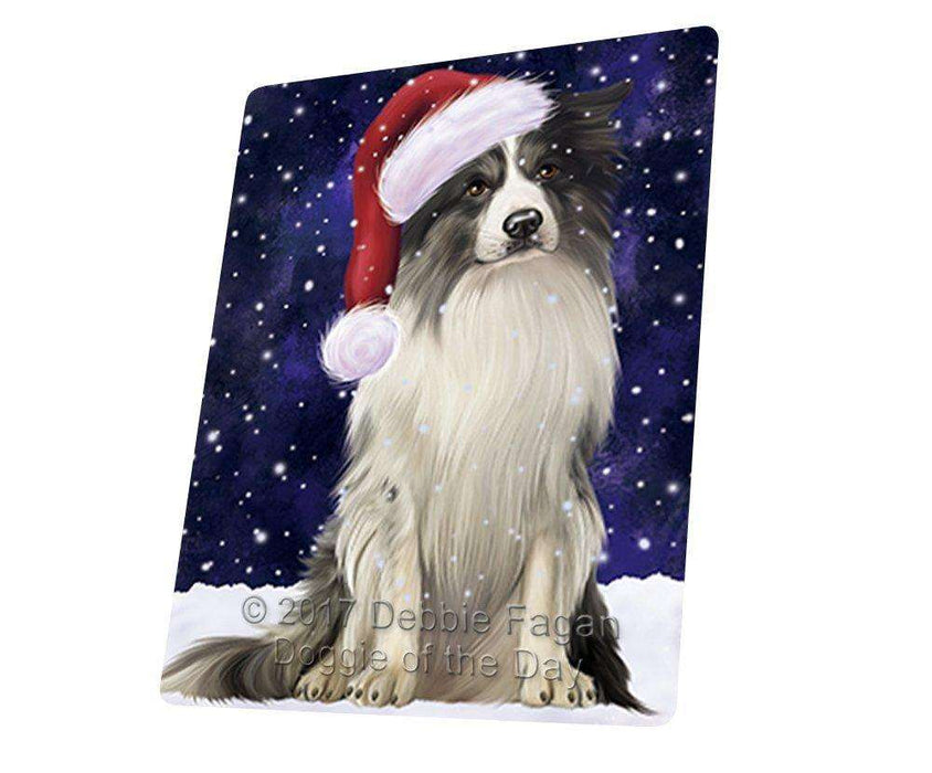 Let it Snow Christmas Holiday Border Collie Dog Wearing Santa Hat Art Portrait Print Woven Throw Sherpa Plush Fleece Blanket D056