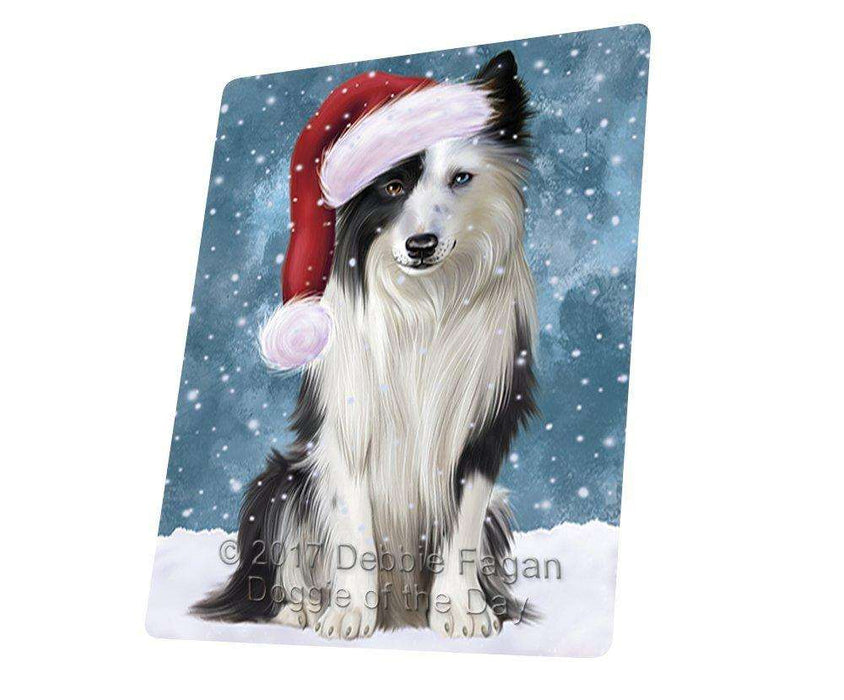 Let it Snow Christmas Holiday Border Collie Dog Wearing Santa Hat Art Portrait Print Woven Throw Sherpa Plush Fleece Blanket D221