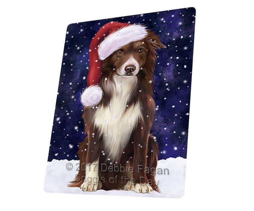 Let it Snow Christmas Holiday Border Collie Dog Wearing Santa Hat Art Portrait Print Woven Throw Sherpa Plush Fleece Blanket D222