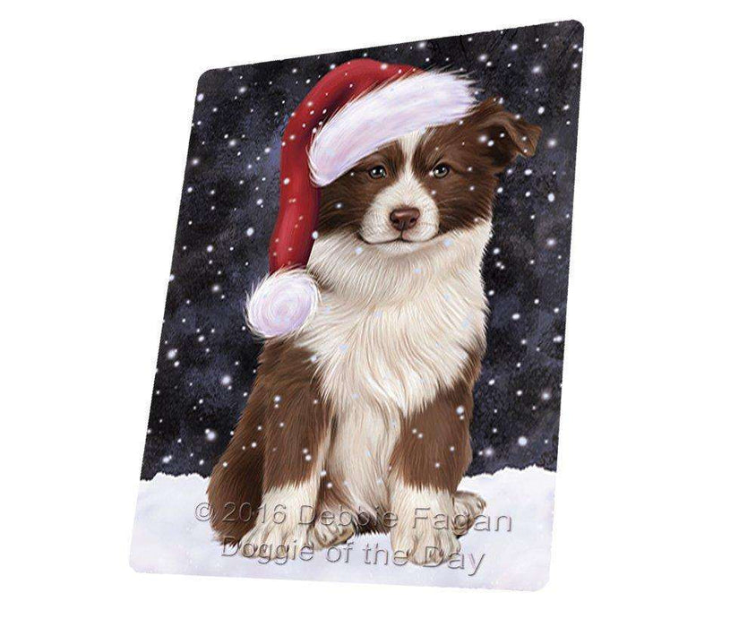 Let it Snow Christmas Holiday Border Collie Dog Wearing Santa Hat Art Portrait Print Woven Throw Sherpa Plush Fleece Blanket