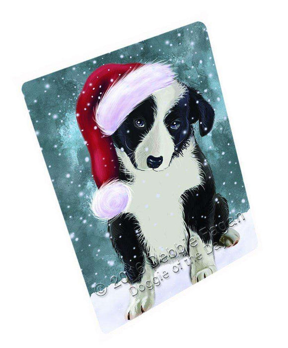 Let it Snow Christmas Holiday Border Collie Dog Wearing Santa Hat Art Portrait Print Woven Throw Sherpa Plush Fleece Blanket