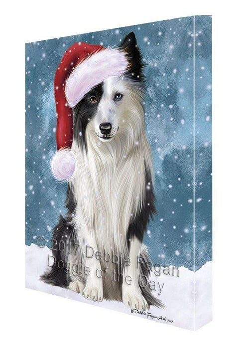 Let it Snow Christmas Holiday Border Collie Dog Wearing Santa Hat Canvas Wall Art D221