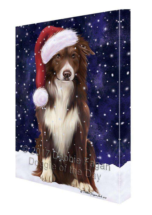 Let it Snow Christmas Holiday Border Collie Dog Wearing Santa Hat Canvas Wall Art D222