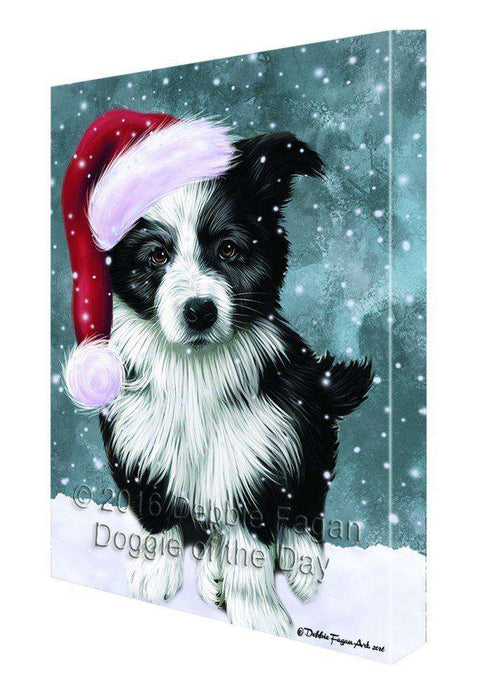Let it Snow Christmas Holiday Border Collie Dog Wearing Santa Hat Canvas Wall Art