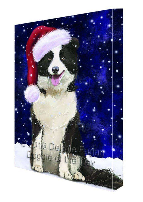 Let it Snow Christmas Holiday Border Collie Dog Wearing Santa Hat Canvas Wall Art