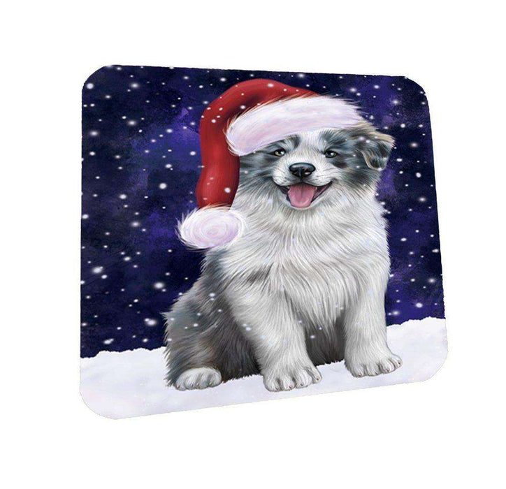 Let it Snow Christmas Holiday Border Collie Dog Wearing Santa Hat Coasters Set of 4