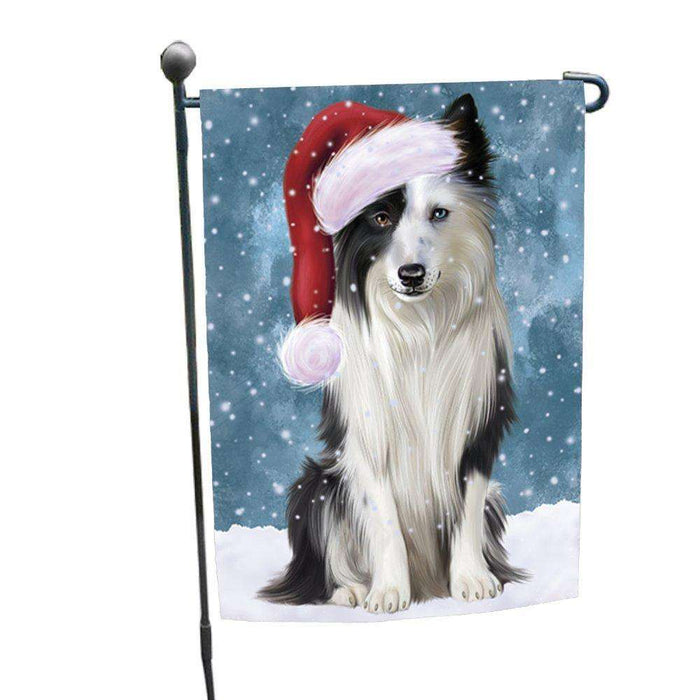 Let it Snow Christmas Holiday Border Collie Dog Wearing Santa Hat Garden Flag D221