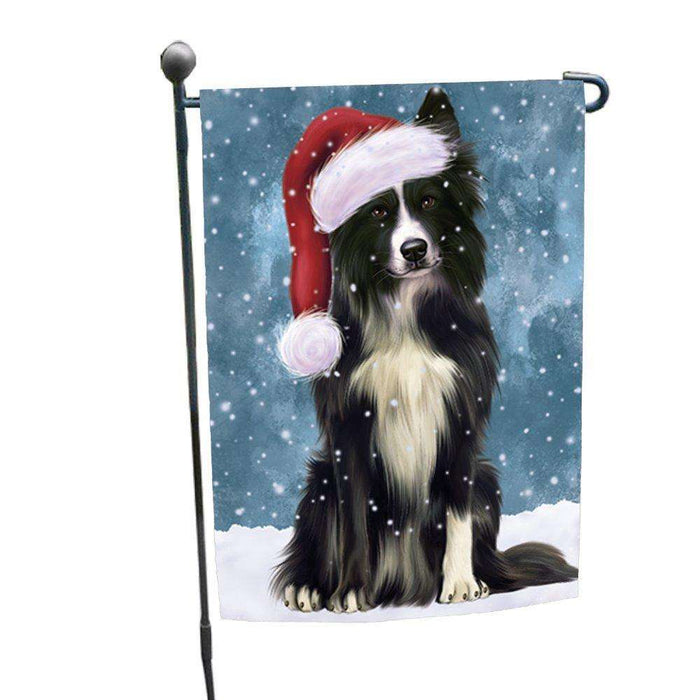 Let it Snow Christmas Holiday Border Collie Dog Wearing Santa Hat Garden Flag GF221