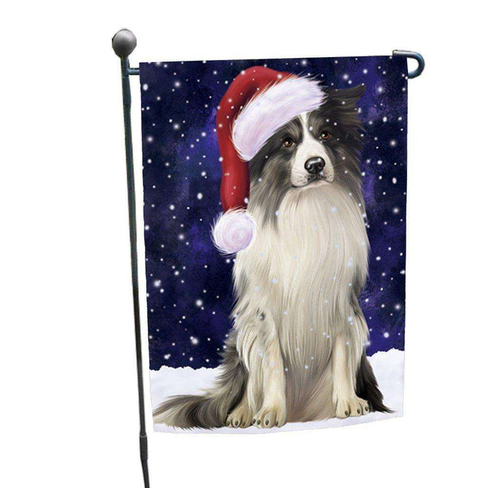 Let it Snow Christmas Holiday Border Collie Dog Wearing Santa Hat Garden Flag GF222