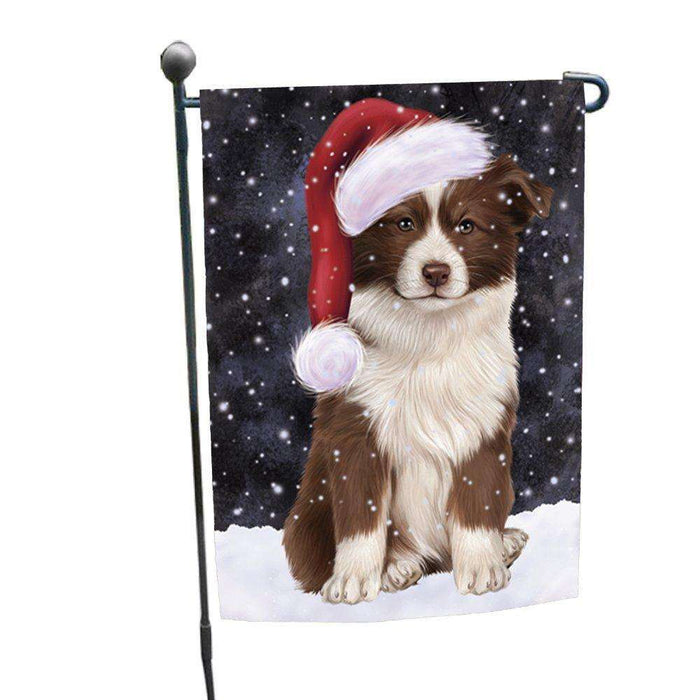 Let it Snow Christmas Holiday Border Collie Dog Wearing Santa Hat Garden Flag
