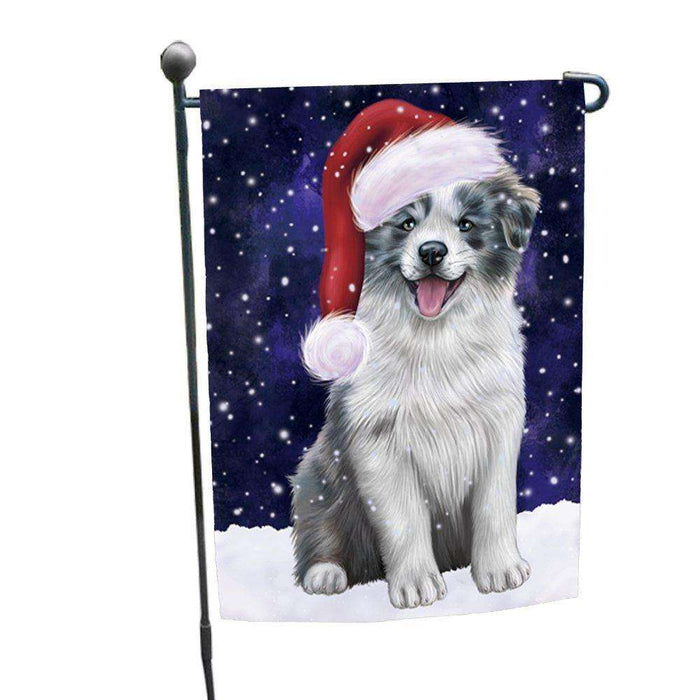 Let it Snow Christmas Holiday Border Collie Dog Wearing Santa Hat Garden Flag