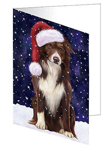Let it Snow Christmas Holiday Border Collie Dog Wearing Santa Hat Handmade Artwork Assorted Pets Greeting Cards and Note Cards with Envelopes for All Occasions and Holiday Seasons D413