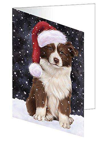 Let it Snow Christmas Holiday Border Collie Dog Wearing Santa Hat Handmade Artwork Assorted Pets Greeting Cards and Note Cards with Envelopes for All Occasions and Holiday Seasons